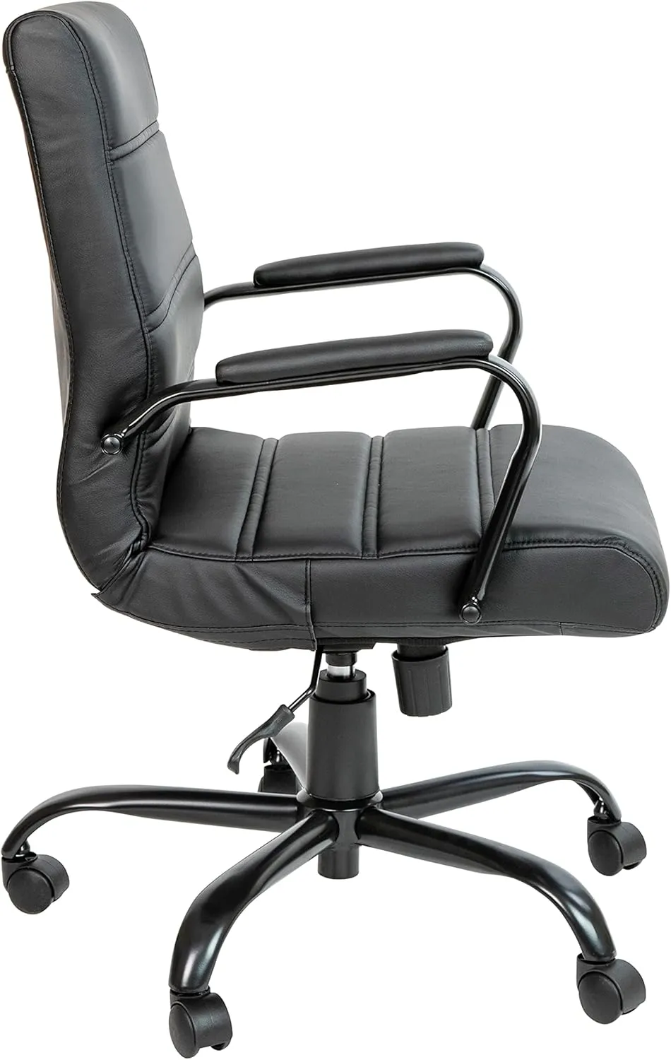Flash Furniture Whitney Mid-Back Swivel LeatherSoft Desk Chair with Padded Seat and Armrests, Adjustable Height Padded Office Chair, Black