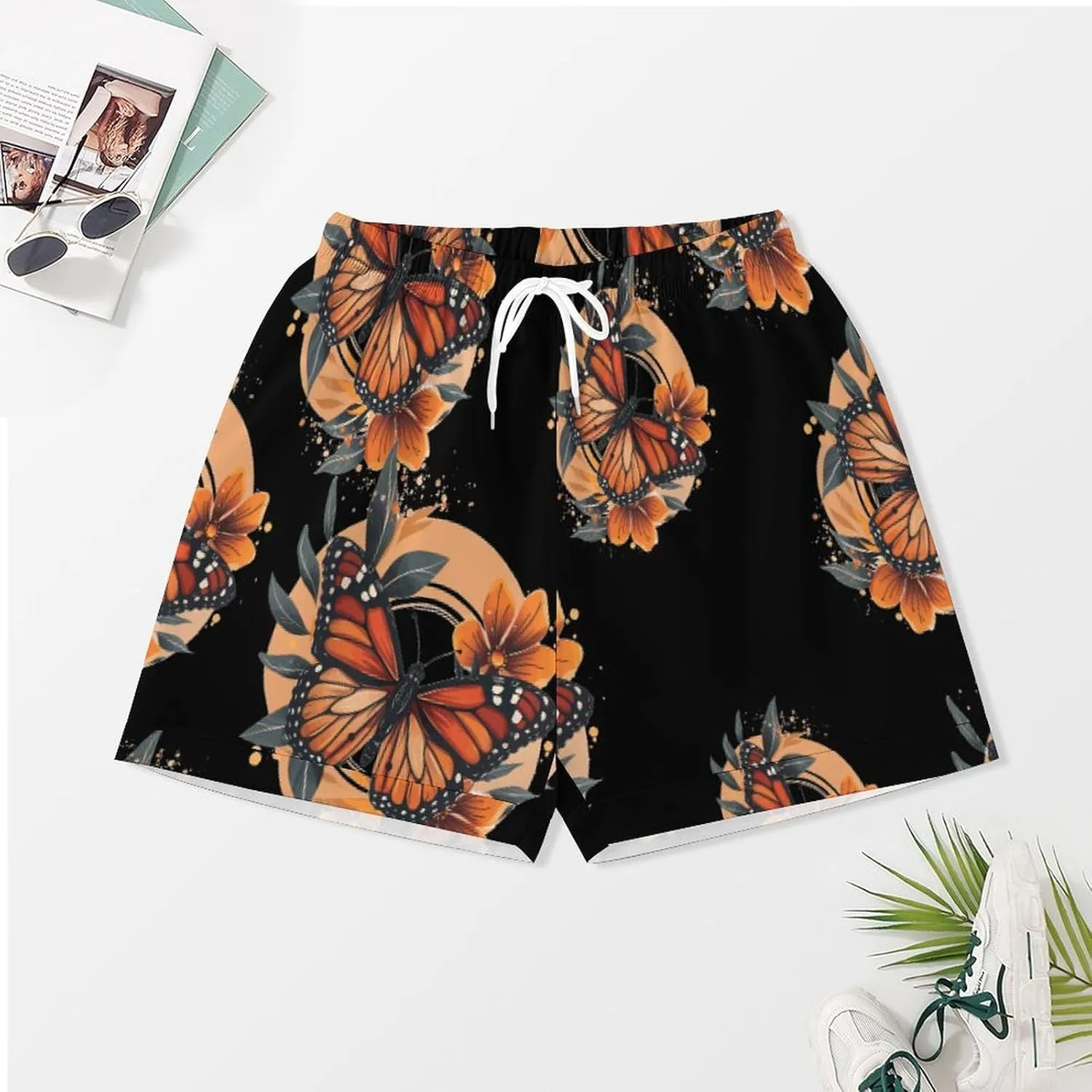 Flower Butterfly Women's Satin Pajama Set Short Sleeve Button Down Sleepwear Loungewear Pj Set