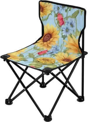 Flowers Leaves Sunflower Blue Camping Chair for Adults Folding Chair Compact Beach Camp Chairs Camping Stool for Sporting Event Lawn