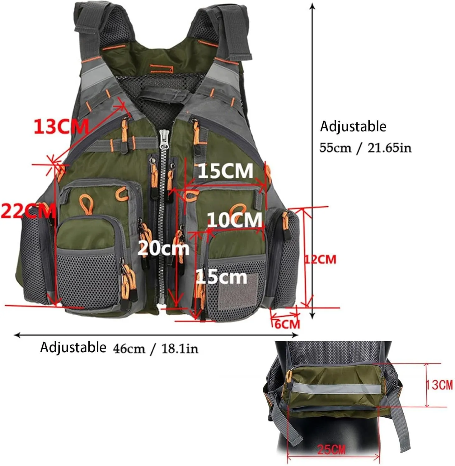 Fly Fishing Vest, Removable Mountain Climbing Fishing Vest for Adults, Adjustable Safety Buoyancy Jacket with Pockets, One Size