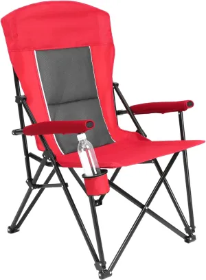 Folding Camping Chair, Portable Camping Quad Chair, High Back Heavy Duty Lawn Chair Support 250 LBS, Portable Collapsible Chair with Cup Holder (Red)