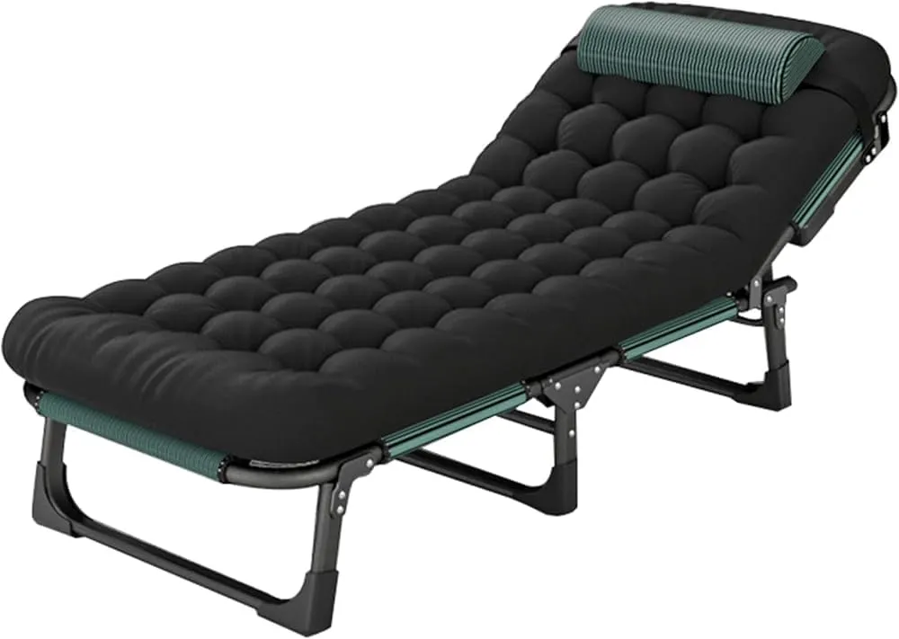 Folding Camping Cot for Adults, Adjustable Adults Reclining Chaise, Folding Camping Cot, Sleeping Cots, Camp Bed for Outdoor, Home, Office (Color:A)