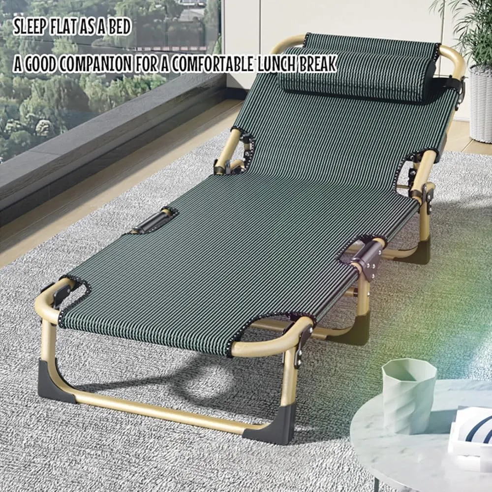 Folding Camping Cot for Adults, Adjustable Adults Reclining Chaise, Folding Camping Cot, Sleeping Cots, Camp Bed for Outdoor, Home, Office (Color:A)