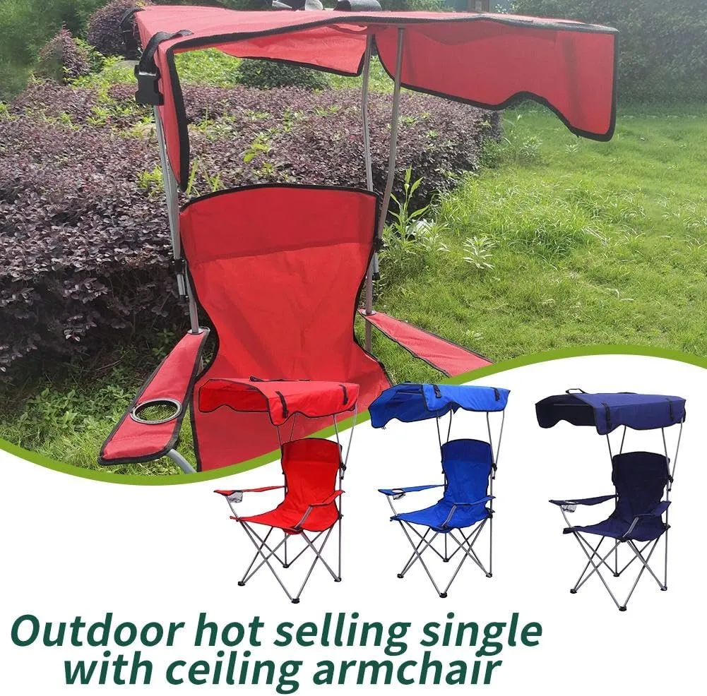 Folding Canopy Camp Chair for Outdoors,Portable Shade Canopy Chair Camping Chair,Heavy Duty Frame Outdoor Camp Chairs with High Back and Cup Holder (Navy Blue), 1pcs