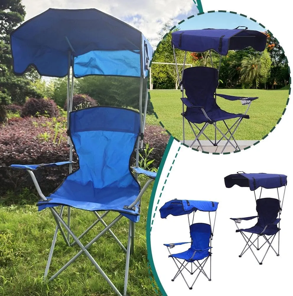 Folding Canopy Camp Chair for Outdoors,Portable Shade Canopy Chair Camping Chair,Heavy Duty Frame Outdoor Camp Chairs with High Back and Cup Holder (Navy Blue), 1pcs