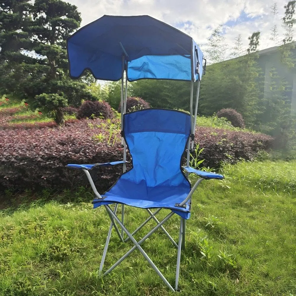 Folding Canopy Camp Chair for Outdoors,Portable Shade Canopy Chair Camping Chair,Heavy Duty Frame Outdoor Camp Chairs with High Back and Cup Holder (Navy Blue), 1pcs