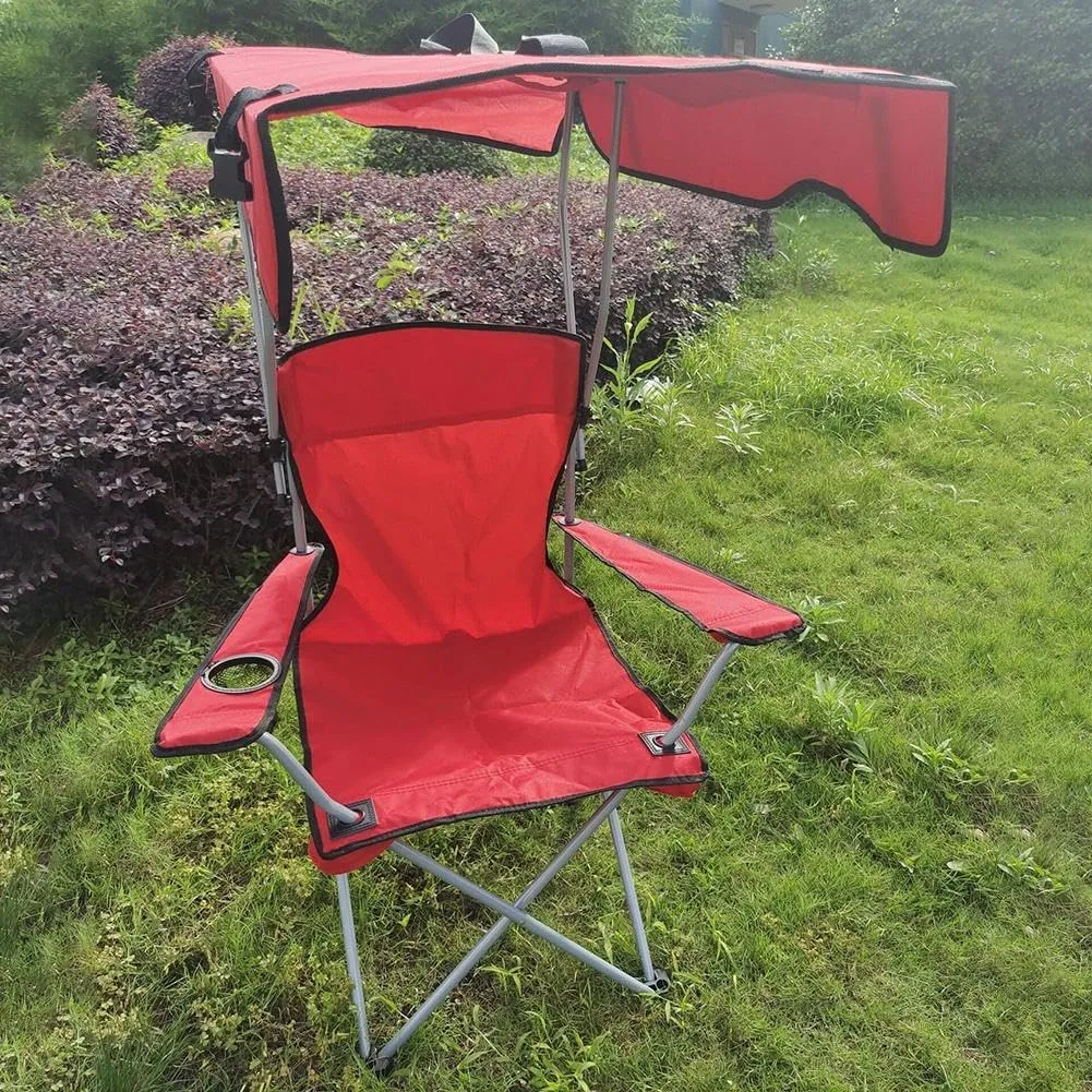 Folding Canopy Camp Chair for Outdoors,Portable Shade Canopy Chair Camping Chair,Heavy Duty Frame Outdoor Camp Chairs with High Back and Cup Holder (Navy Blue), 1pcs