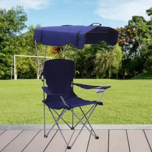 Folding Canopy Camp Chair for Outdoors,Portable Shade Canopy Chair Camping Chair,Heavy Duty Frame Outdoor Camp Chairs with High Back and Cup Holder (Navy Blue), 1pcs