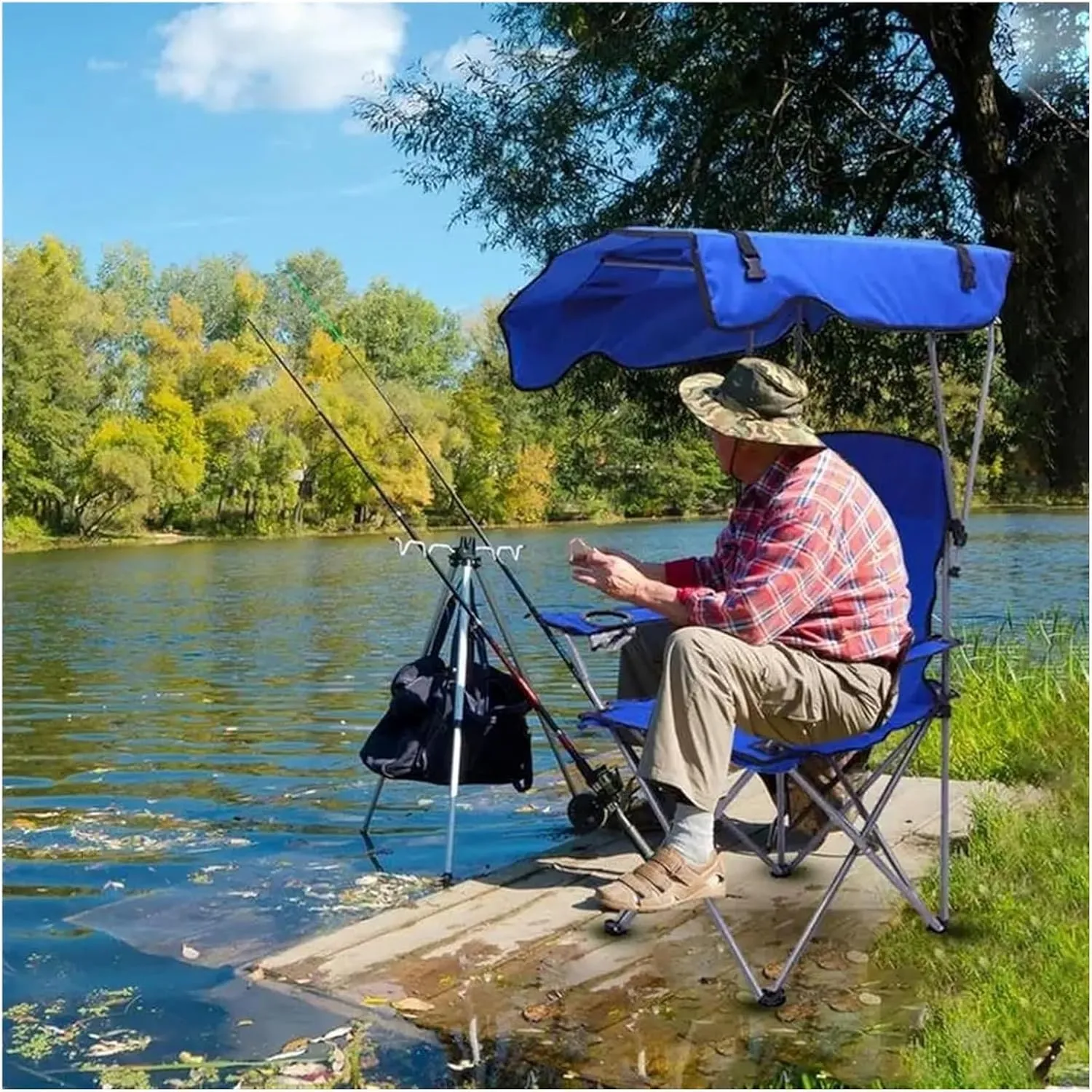 Folding Canopy Chair with Shade Portable Recliner Beach Chair for Outdoor Lawn Camping Picnic Fishing Comfortable Recliner Seat(Red)