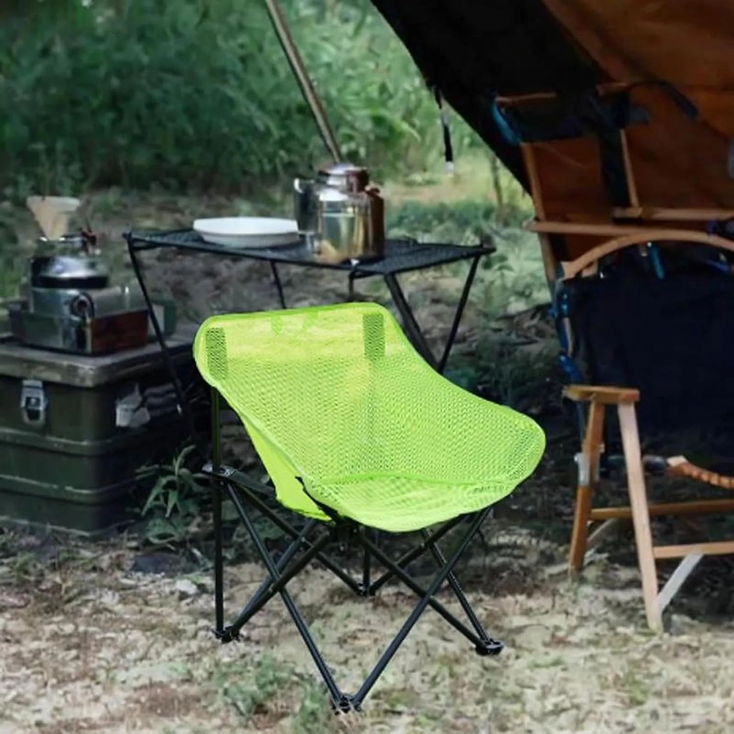 Folding Chair Camping Chair Portable Breathable Stable Practical for Adults with Carrying Bag for Backpacking Picnics Travel, Green
