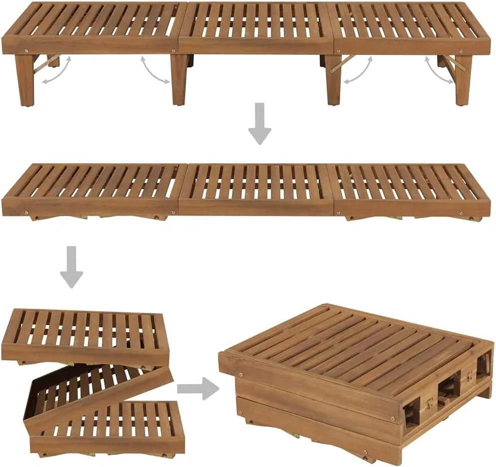 Folding Sun Lounger with Cushion Solid Acacia Woodoutdoor Lounge Chairs Camping Chairs Tanning Chair Recliner chairSuitable for Gardens, courtyards