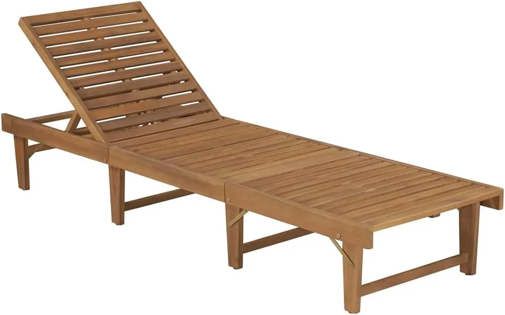 Folding Sun Lounger with Cushion Solid Acacia Woodoutdoor Lounge Chairs Camping Chairs Tanning Chair Recliner chairSuitable for Gardens, courtyards