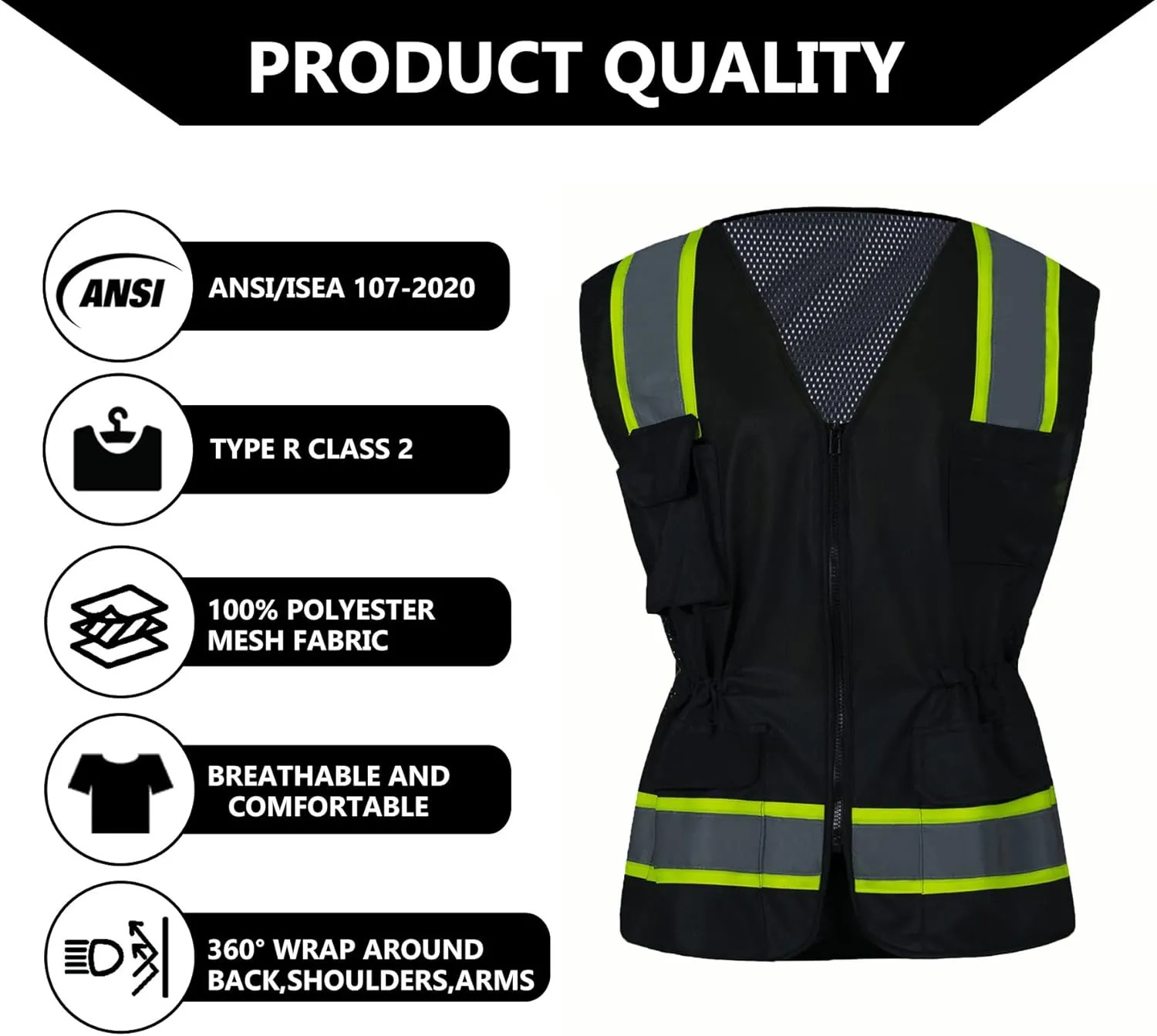 FONIRRA Hi Vis Safety Vest for Women Reflective ANSI Class 2 High Visibility Work Construction Short Sleeve
