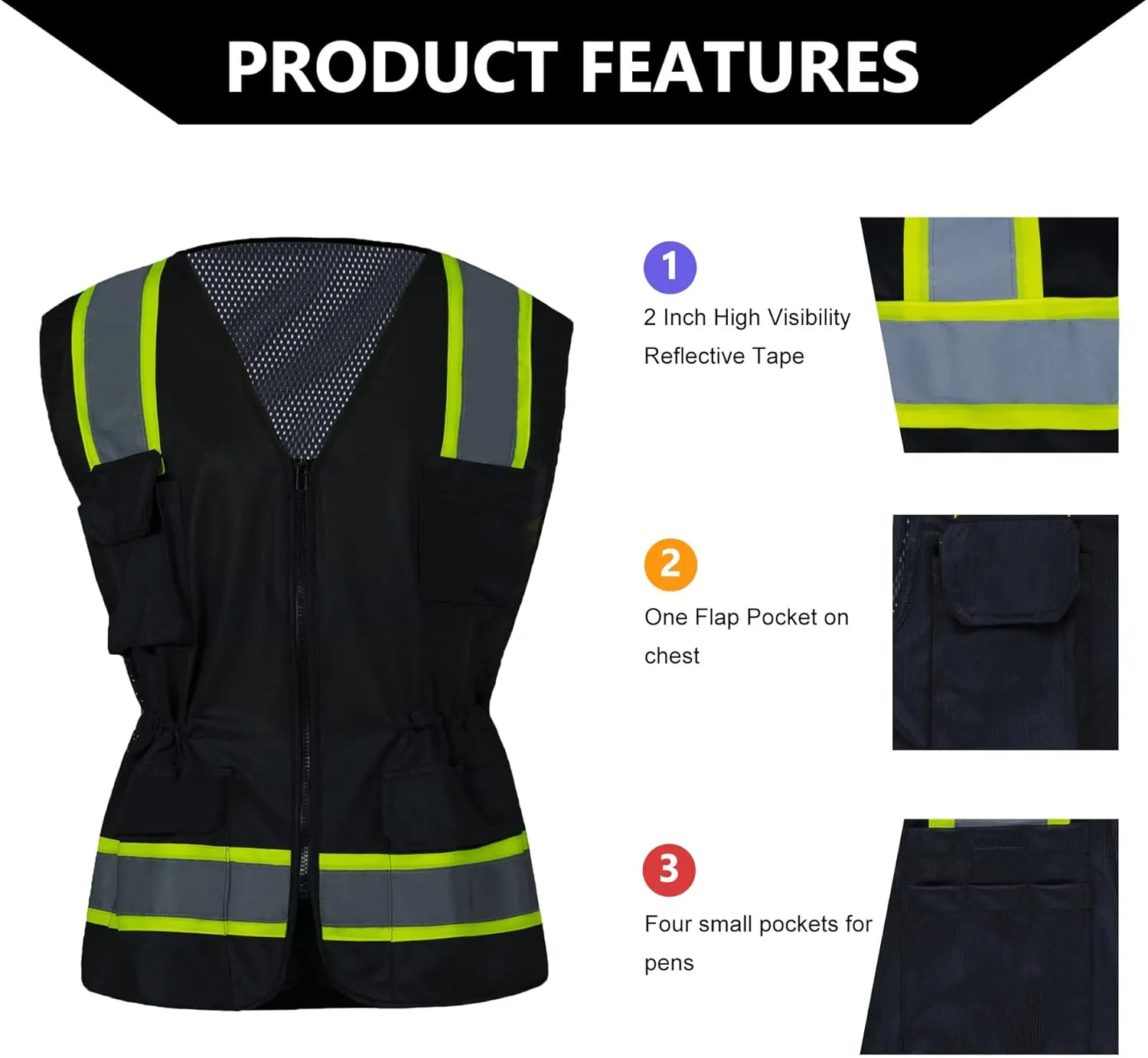 FONIRRA Hi Vis Safety Vest for Women Reflective ANSI Class 2 High Visibility Work Construction Short Sleeve
