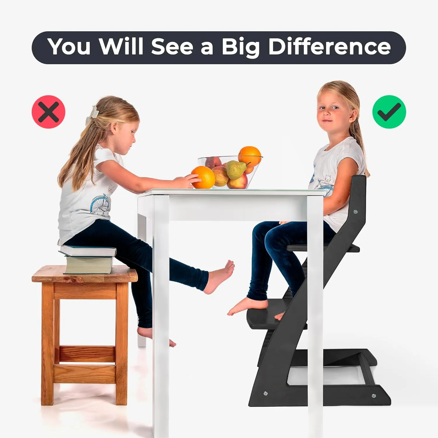 Fornel Wooden High Chair for Babies and Toddlers - Easy Clean Adjustable High Chair for Eating - Toddler HighChair for Dining Table - Montessori Baby highchair from 3 Years to 200 Lb, Grow with Child