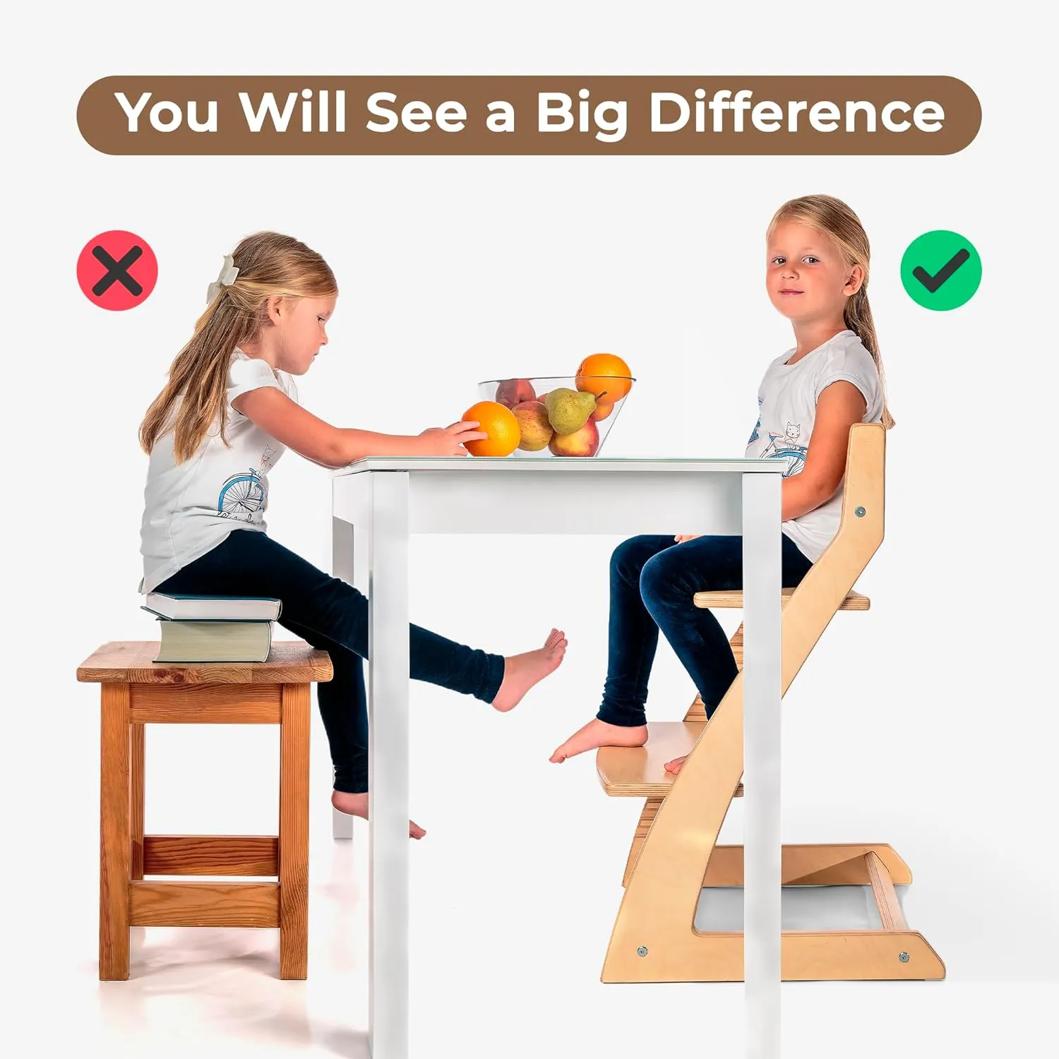 Fornel Wooden High Chair for Babies and Toddlers - Easy Clean Adjustable High Chair for Eating - Toddler HighChair for Dining Table - Montessori Baby highchair from 3 Years to 200 Lb, Grow with Child