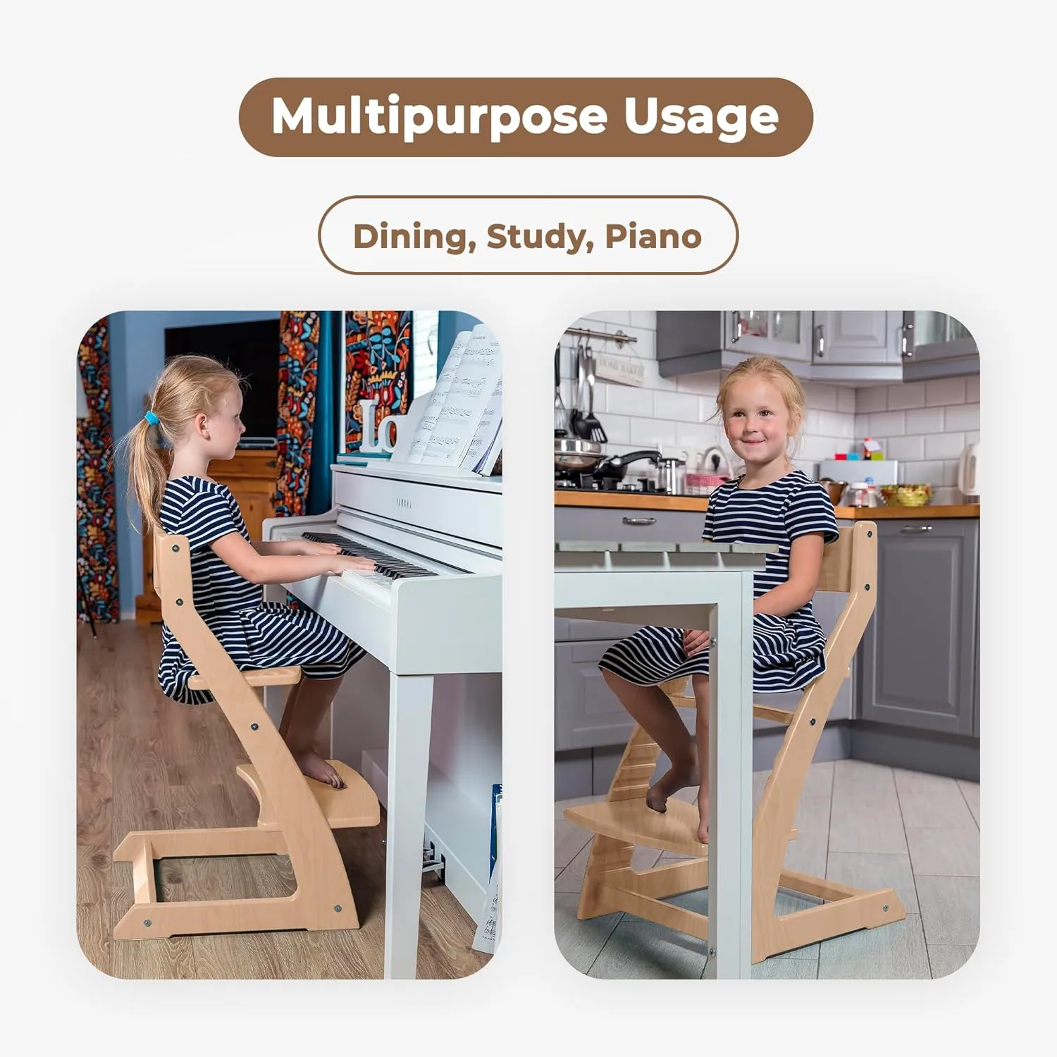 Fornel Wooden High Chair for Babies and Toddlers - Easy Clean Adjustable High Chair for Eating - Toddler HighChair for Dining Table - Montessori Baby highchair from 3 Years to 200 Lb, Grow with Child