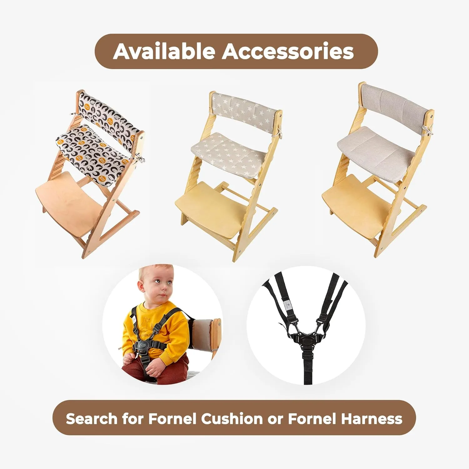Fornel Wooden High Chair for Babies and Toddlers - Easy Clean Adjustable High Chair for Eating - Toddler HighChair for Dining Table - Montessori Baby highchair from 3 Years to 200 Lb, Grow with Child