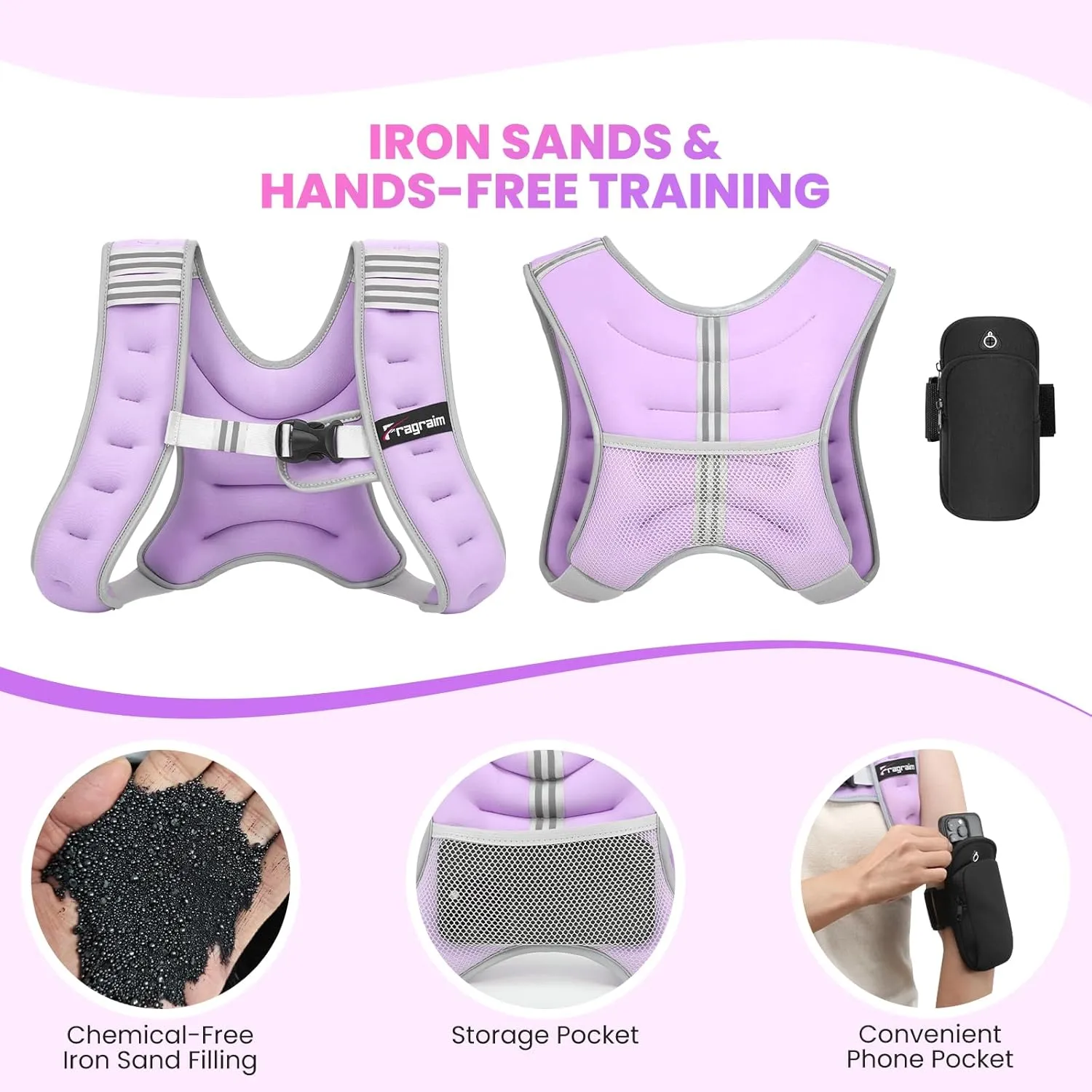 Fragraim Weighted Vest for Women Men - 8lb/10lb/12lb/16lb/22lb Weight Vest with Reflective Stripe, Detachable Phone Pouch, Ideal for Walking, Strength Training, Running, Workout, Cardio