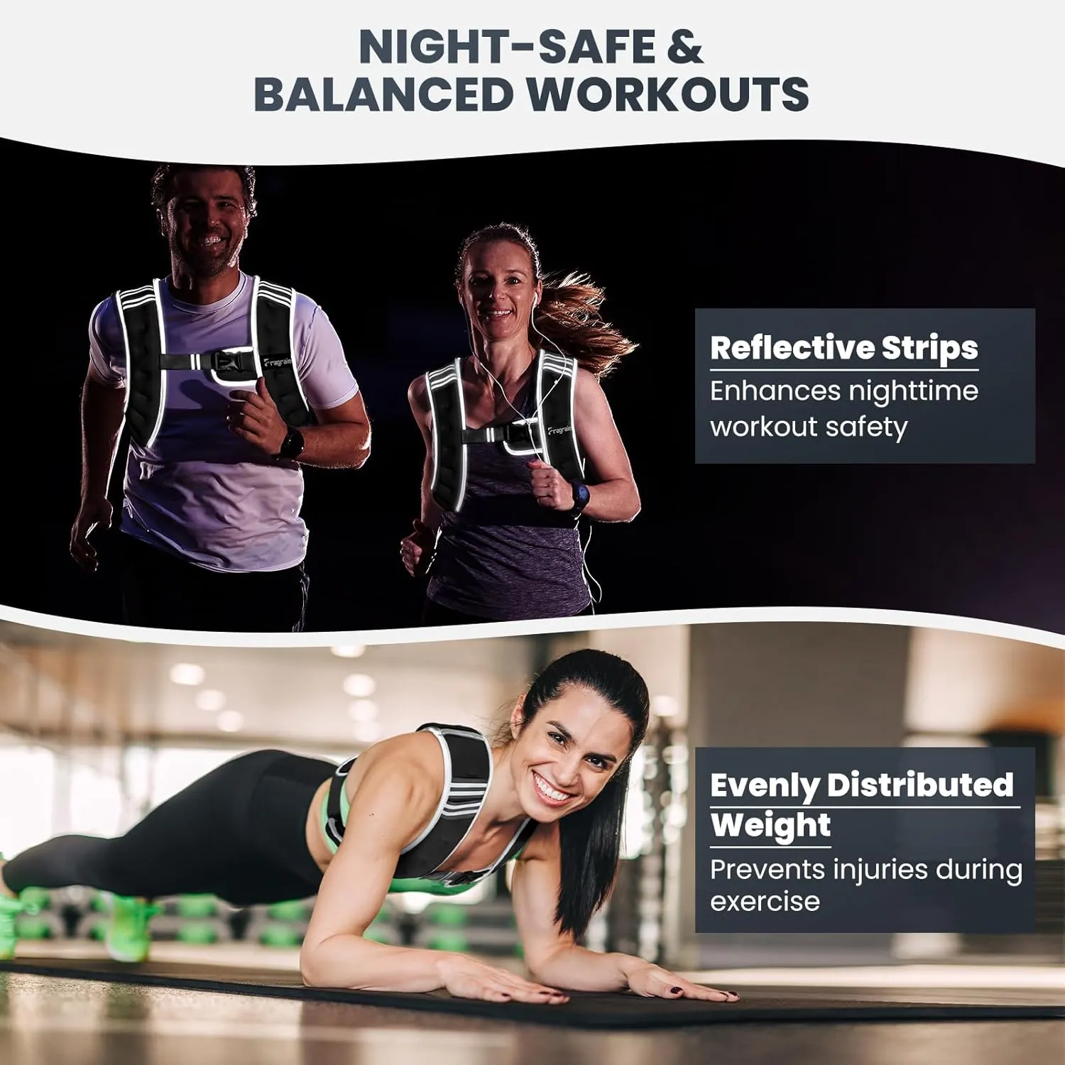 Fragraim Weighted Vest for Women Men - 8lb/10lb/12lb/16lb/22lb Weight Vest with Reflective Stripe, Detachable Phone Pouch, Ideal for Walking, Strength Training, Running, Workout, Cardio