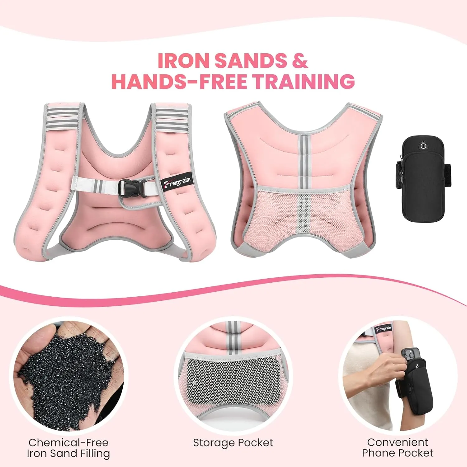 Fragraim Weighted Vest with 8lb/10lb/12lb/16lb/22lb Weights and Reflective Stripe, Weight Vest Women Men for Walking, Workout, Strength Training, Running