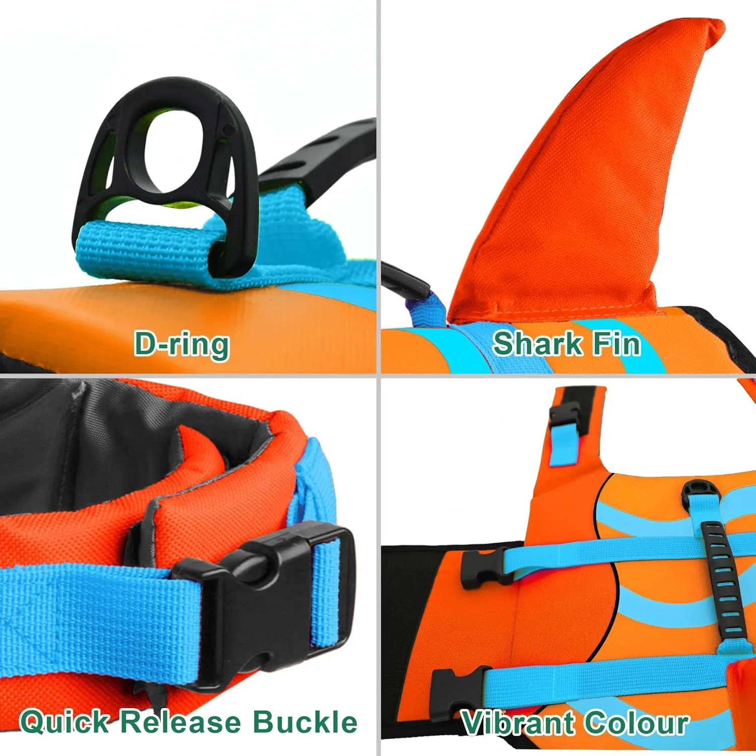 Fragralley Shark Dog Life Jacket, High Buoyancy with Tear-Resistant Nylon, Dog Float Vest for Swimming and Boating, Pet Life Preserver for Small Medium Large Dogs (PFD)