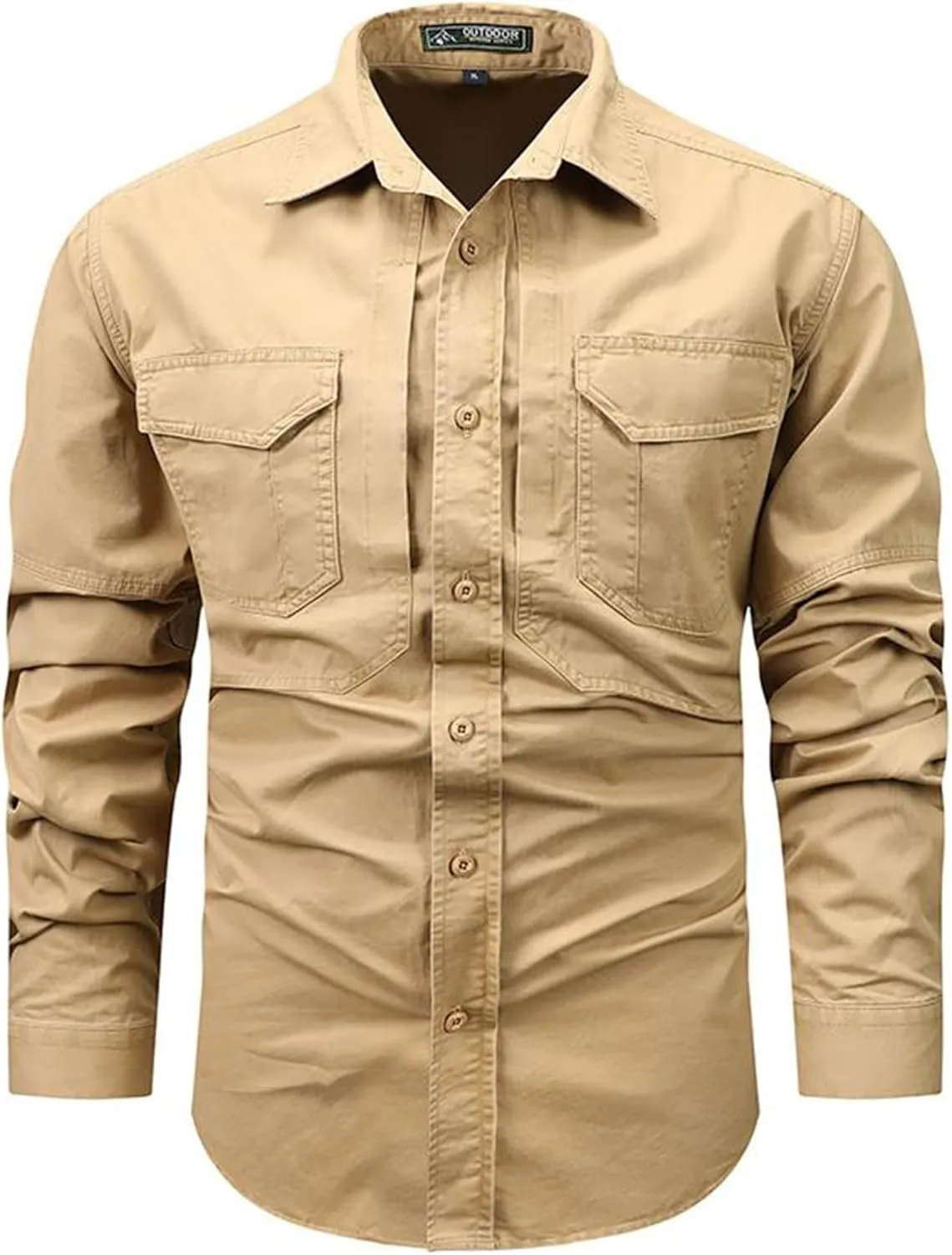 FREDD MARSHALL Men's Button Down Long Sleeve Denim Shirt with Hook & Loop Pockets