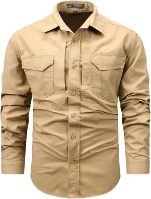FREDD MARSHALL Men's Button Down Long Sleeve Denim Shirt with Hook & Loop Pockets