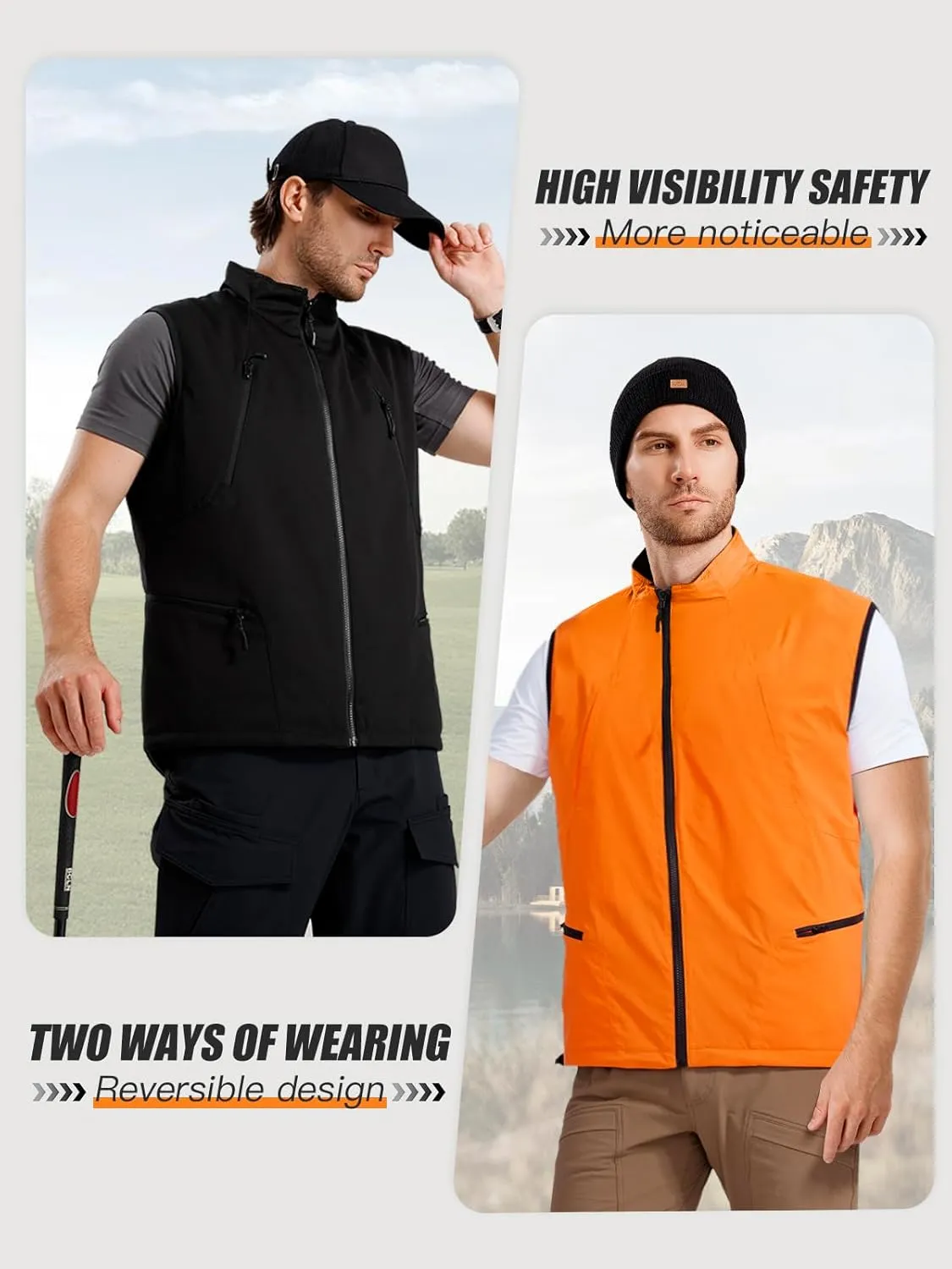 FREE SOLDIER Men's Lightweight Golf Vest Outerwear Windproof Reversible Sleeveless Softshell Jacket Running Vest