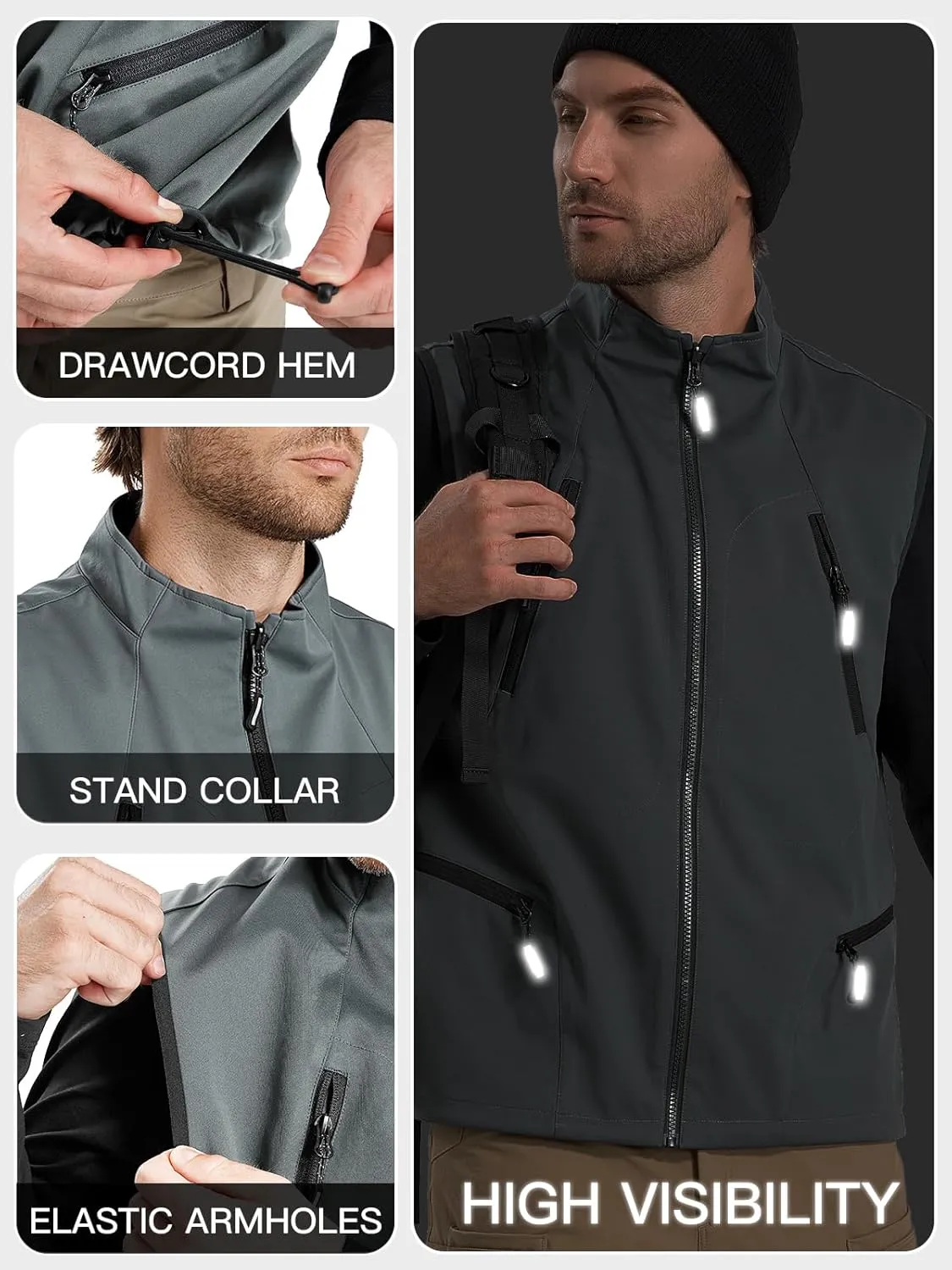 FREE SOLDIER Men's Warm Golf Vest Outerwear Windproof Reversible Puffer Vest Sleeveless Jacket for Casual Hiking Travel