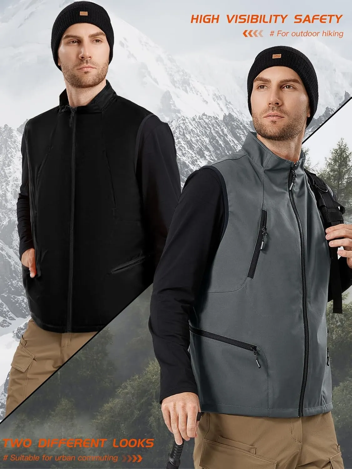 FREE SOLDIER Men's Warm Golf Vest Outerwear Windproof Reversible Puffer Vest Sleeveless Jacket for Casual Hiking Travel