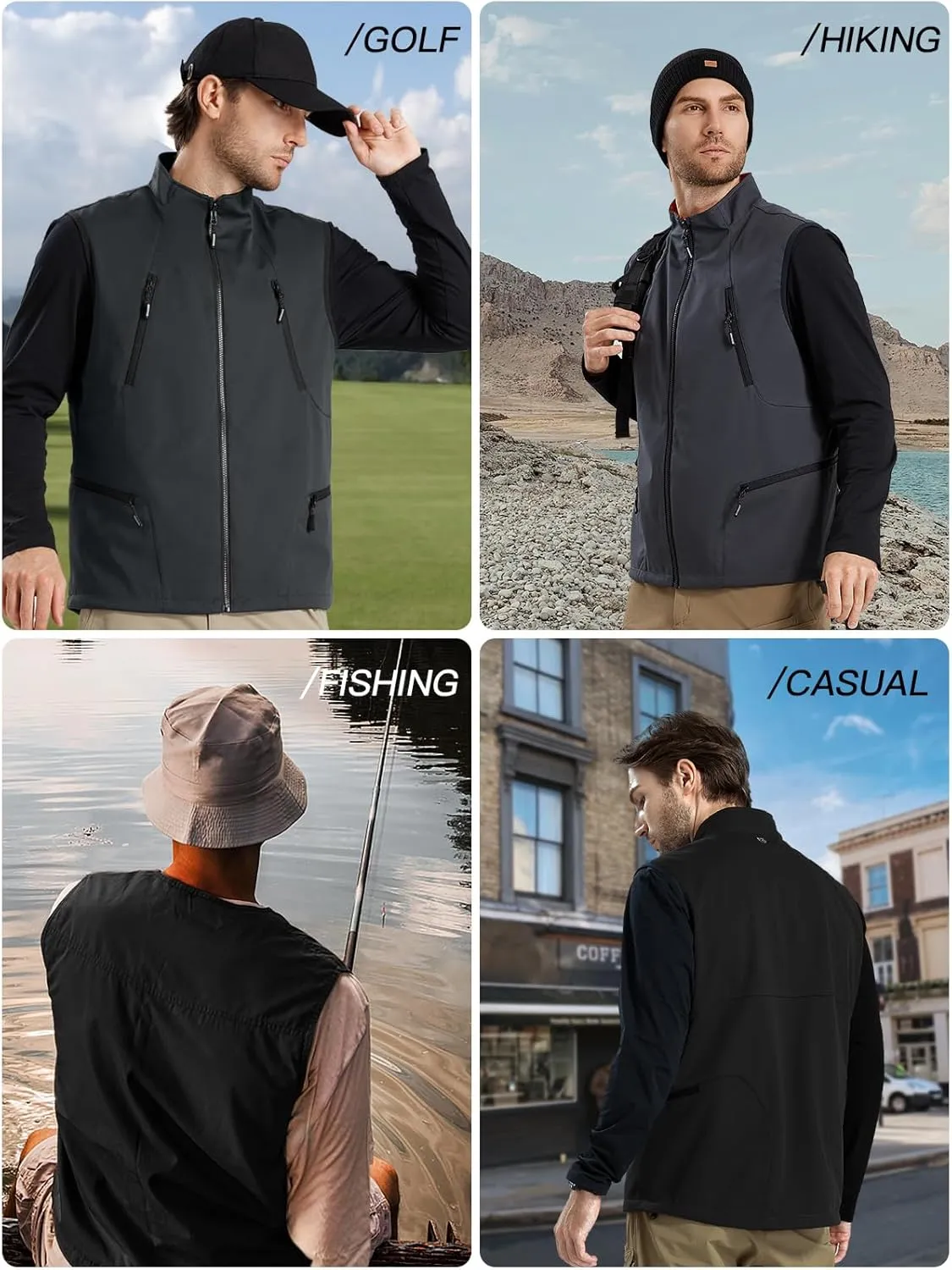 FREE SOLDIER Men's Warm Golf Vest Outerwear Windproof Reversible Puffer Vest Sleeveless Jacket for Casual Hiking Travel