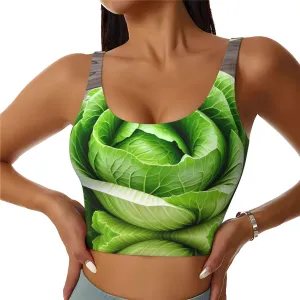 Fresh Cabbage Pattern Women's Sports Vest for Yoga Workout Fitness - Casual Sleeveless for Athletic Girls, Black, Medium