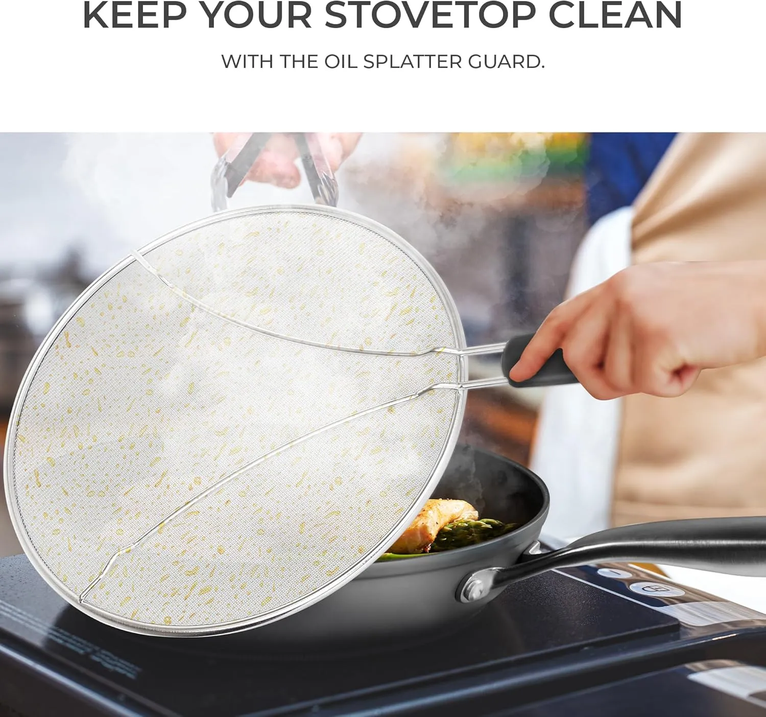 Frying Pan Nonstick - 10" Non Stick Frying Pan with Lid Splatter Screen - Lightweight Aluminum Fry Pan Skillet Includes Spatula - 2" Deep Egg Pan, PFAS-Free and PFOA Free, Dishwasher Safe, Oven Safe