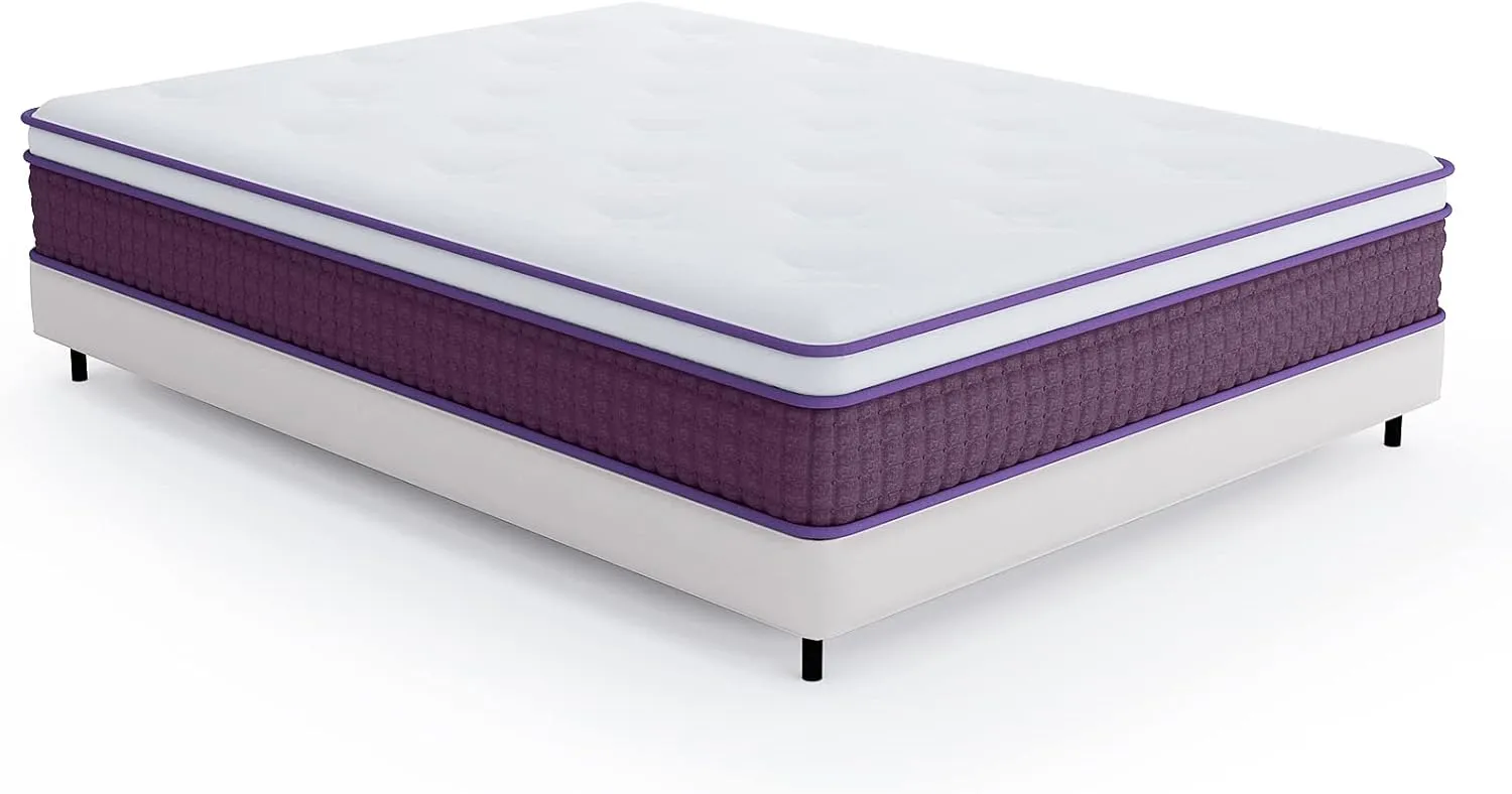 Full Mattress, 12 Inch Hybrid Full Mattress, Full Size Mattress in a Box, Plush Foam Mattress with Individually Pocketed Coils, Motion Isolation for Pressure Relief, Medium Soft