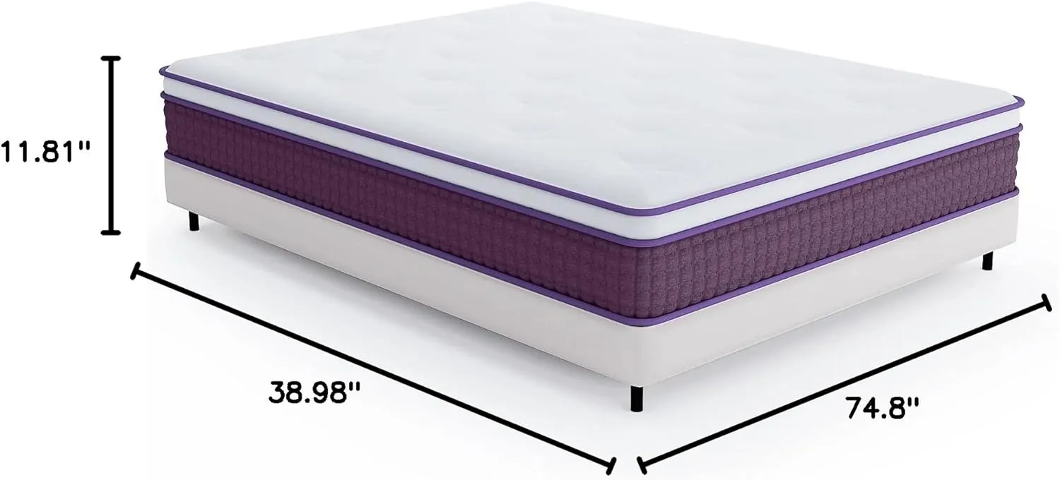 Full Mattress, 12 Inch Hybrid Full Mattress, Full Size Mattress in a Box, Plush Foam Mattress with Individually Pocketed Coils, Motion Isolation for Pressure Relief, Medium Soft