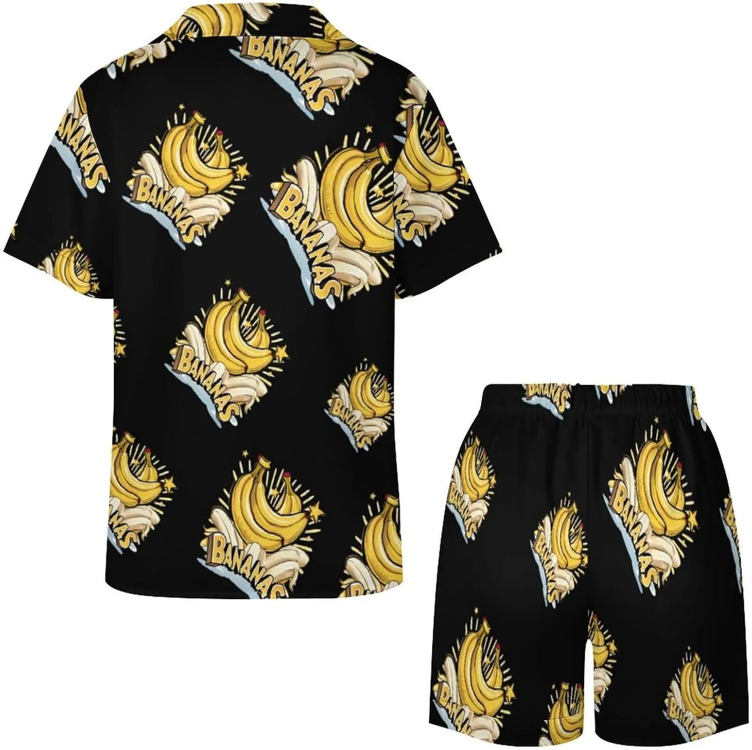 Funny Bananas Women's Satin Pajama Set Short Sleeve Button Down Sleepwear Loungewear Pj Set