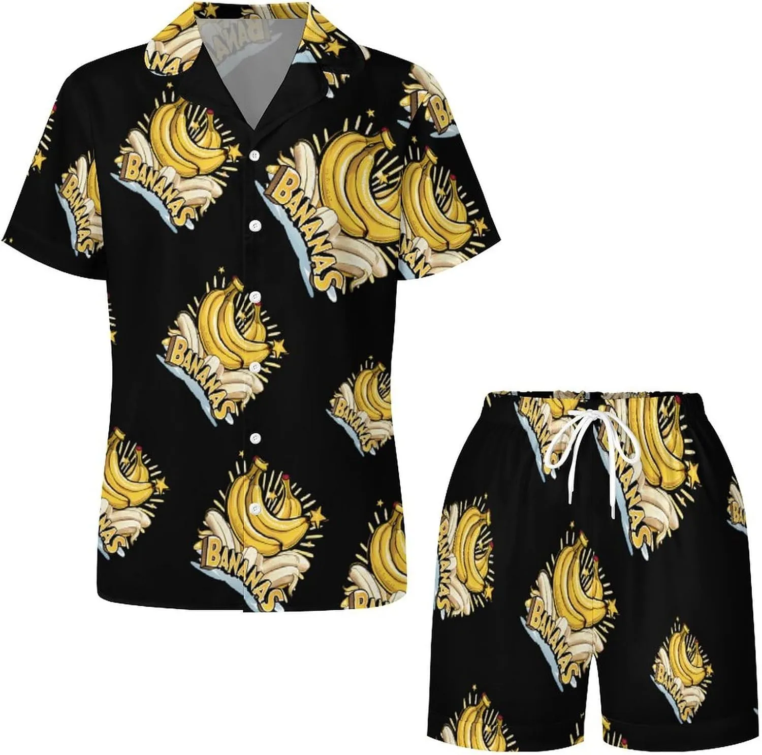 Funny Bananas Women's Satin Pajama Set Short Sleeve Button Down Sleepwear Loungewear Pj Set