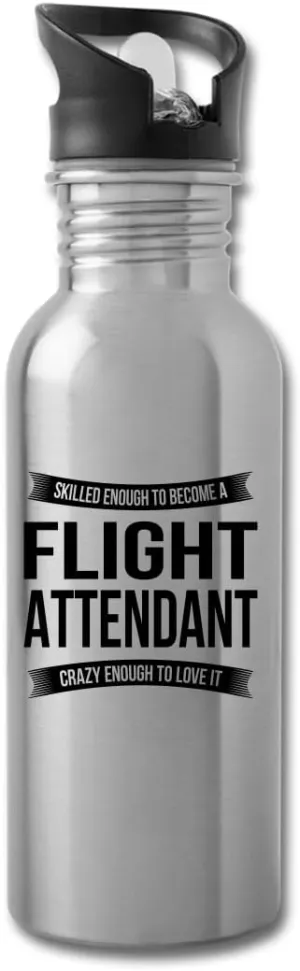 Funny Flight Attendant Water Bottle For Men Women New Job Gifts Appreciation 20 fl oz Bottle Silver