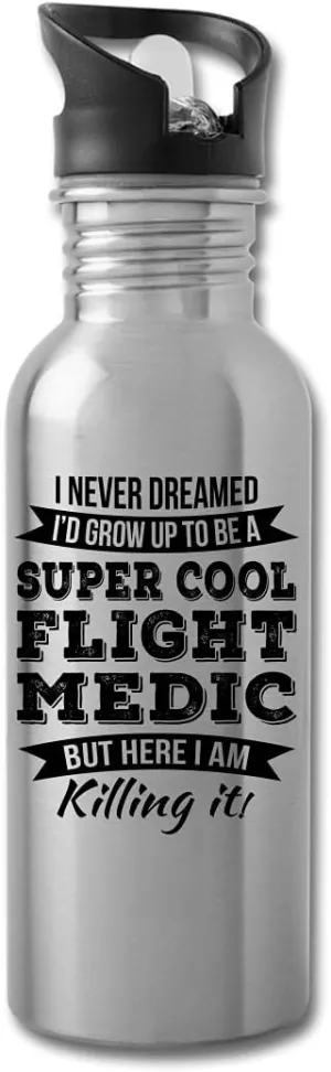 Funny Flight Medic Gifts Water Bottle For Men Women New Job Appreciation 20 fl oz Bottle Silver