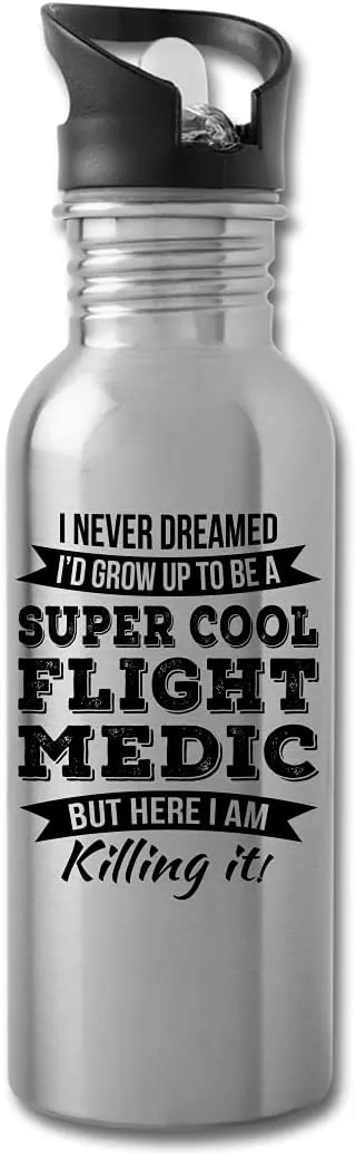 Funny Flight Medic Gifts Water Bottle For Men Women New Job Appreciation 20 fl oz Bottle Silver