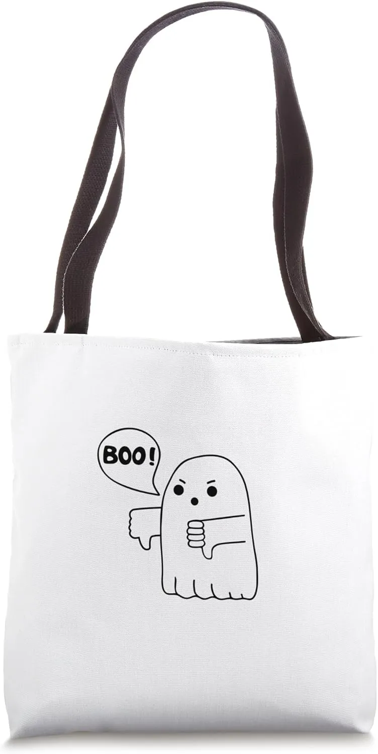 Funny Thumbs Down Ghost Screaming Boo Disapproval Tote Bag
