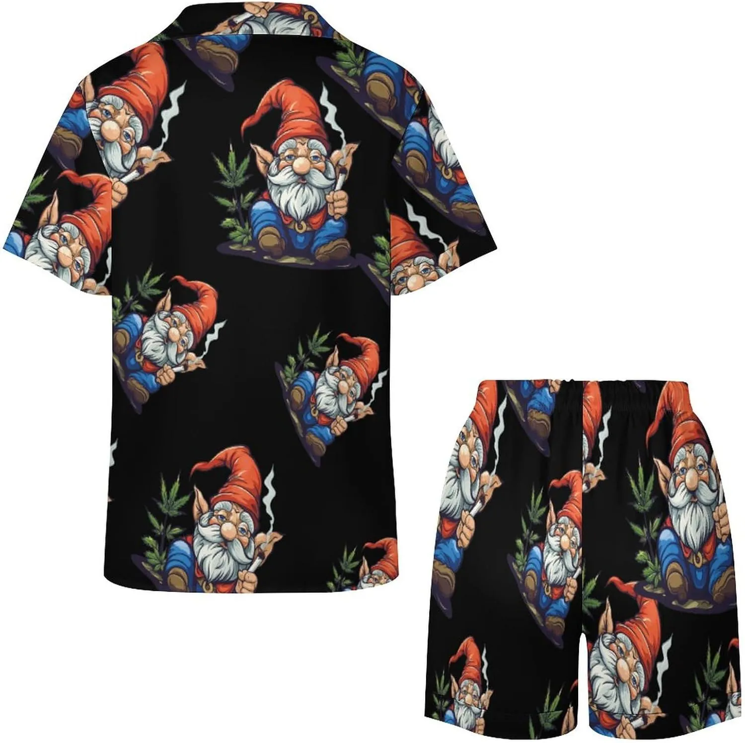 Funny Weed Gnome Women's Satin Pajama Set Short Sleeve Button Down Sleepwear Loungewear Pj Set