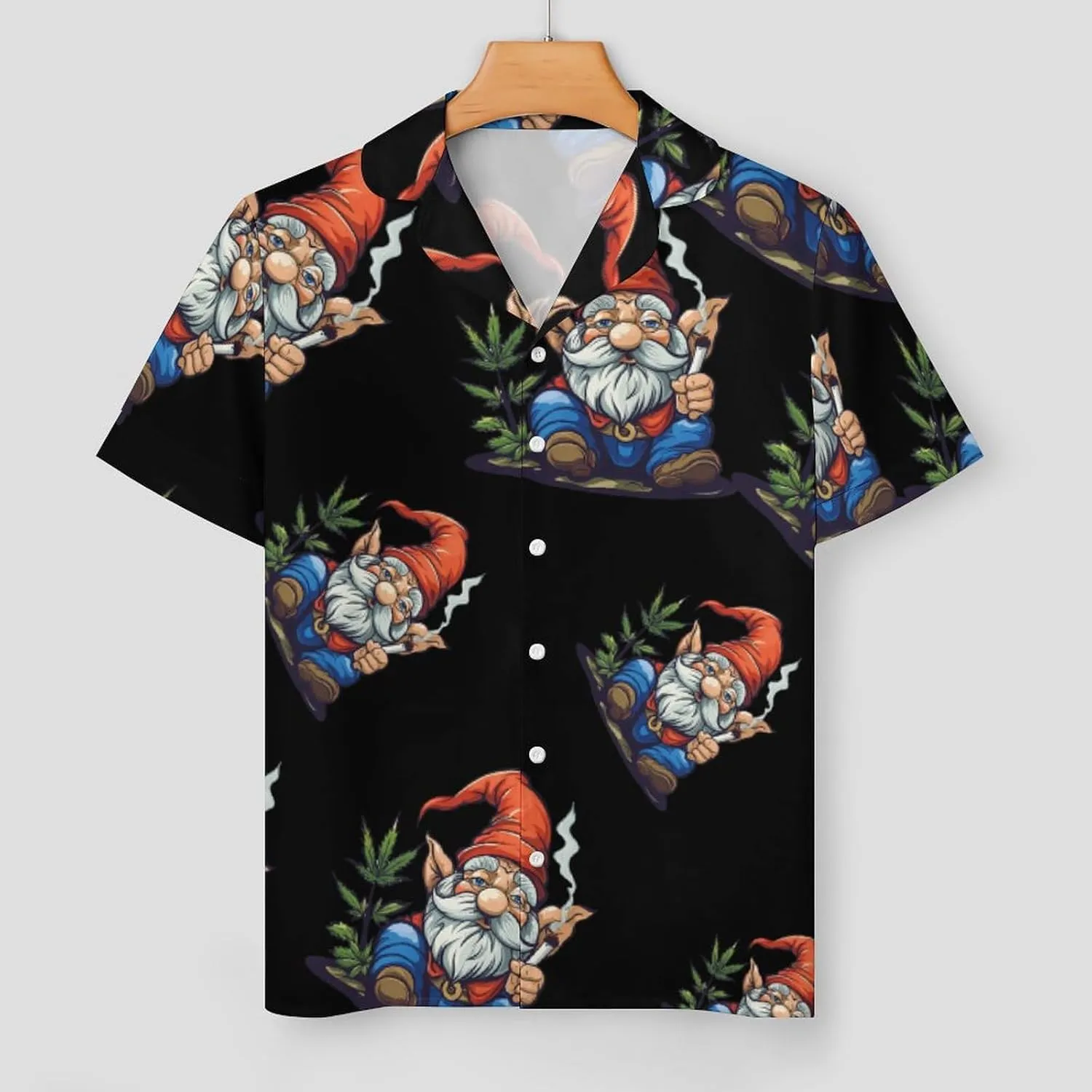 Funny Weed Gnome Women's Satin Pajama Set Short Sleeve Button Down Sleepwear Loungewear Pj Set