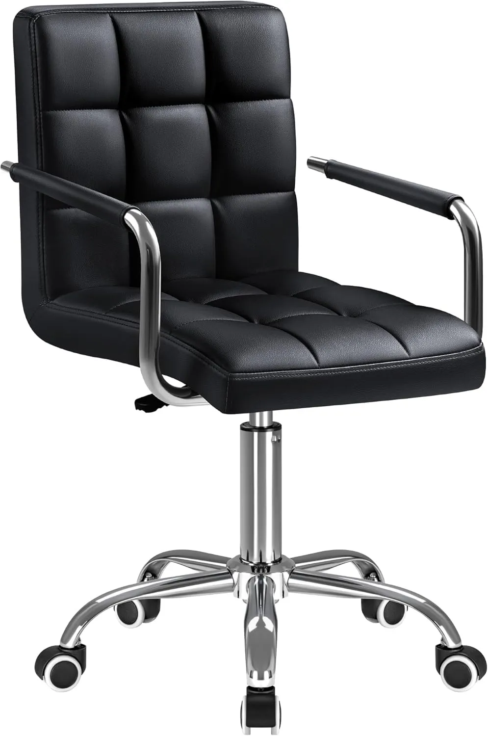 Furmax Mid-Back Office Task Chair Ribbed PU Leather Executive Chair Modern Adjustable Home Desk Chair Retro Comfortable Work Chair 360 Degree Swivel with Arms (Black)