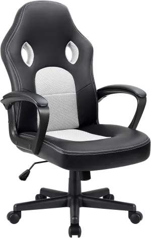 Furmax Office Chair Desk Chair Leather Gaming Chair Computer Chair Racing Style Ergonomic Adjustable Swivel Task Chair with Lumbar Support and Arms (White)