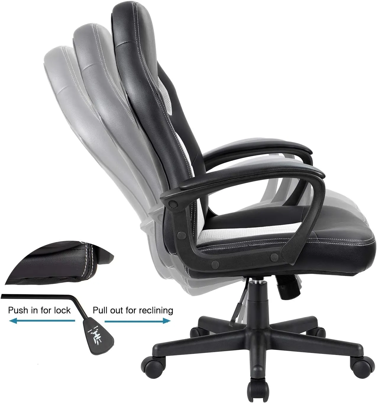 Furmax Office Chair Desk Chair Leather Gaming Chair Computer Chair Racing Style Ergonomic Adjustable Swivel Task Chair with Lumbar Support and Arms (White)