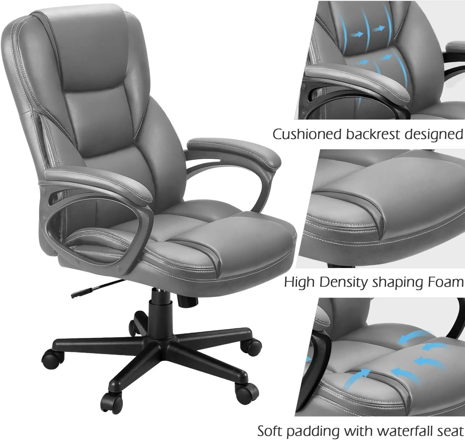 Furmax Office Executive Chair High Back Adjustable Managerial Home Desk Chair, Swivel Computer PU Leather Chair with Lumbar Support (Gray)