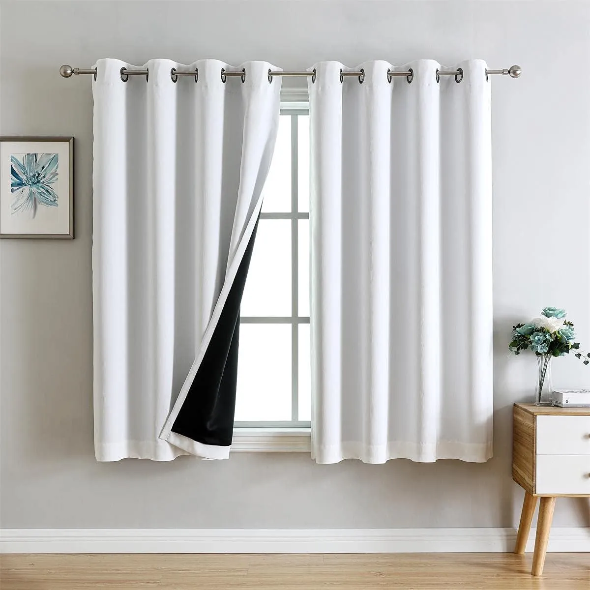 G2000 100% Blackout Curtains for Bedroom & Living Room - 63 Inch Length, White, Room Darkening, Grommet, Thermal Lined, Insulated, Light Blocking, Noise Reducing - 2 Panel Set