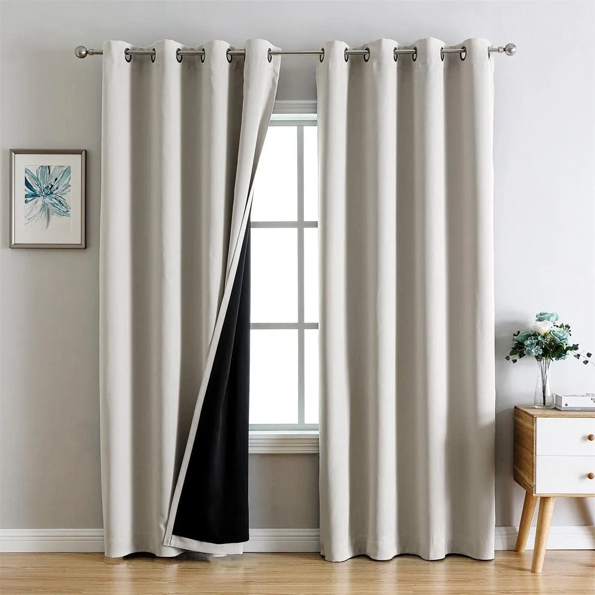 G2000 100% Blackout Curtains for Bedroom & Living Room - 84 Inch Long Beige Curtains with Room Darkening, Thermal Lined, Insulated, Light Blocking, Noise Reducing, 2 Panel Set
